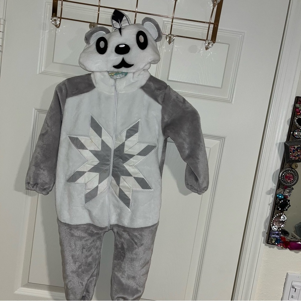Gray white feather bear onesie costume 18m 24m baby toddler like new Halloween